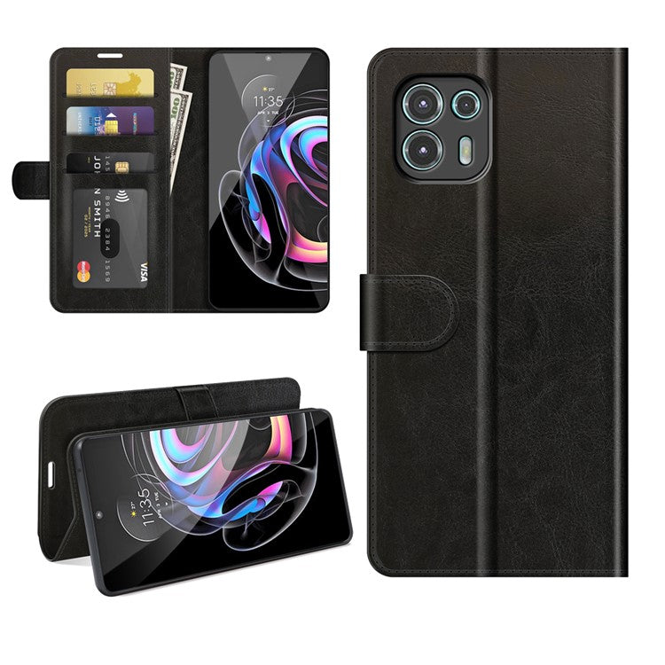 Special Crazy Horse Texture All-Round Protective Leather Wallet Stand Case for Motorola Edge 20 Lite - Black