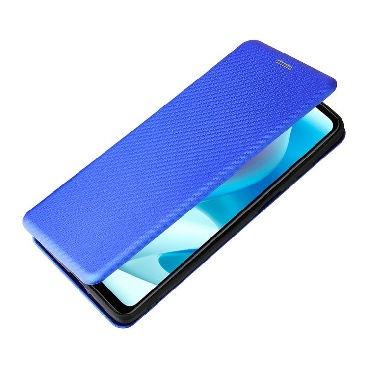 Carbon Fiber Texture Leather Automatic Absorption Case with Card Slot and Ring Strap for Motorola Moto G60S - Blue