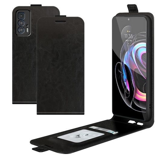 Single Card Holder Drop-Resistant Crazy Horse Vertical Flip Leather Case for Motorola Edge 20 Pro - Black