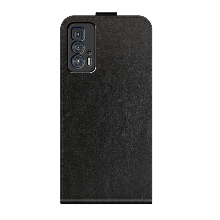 Single Card Holder Drop-Resistant Crazy Horse Vertical Flip Leather Case for Motorola Edge 20 Pro - Black