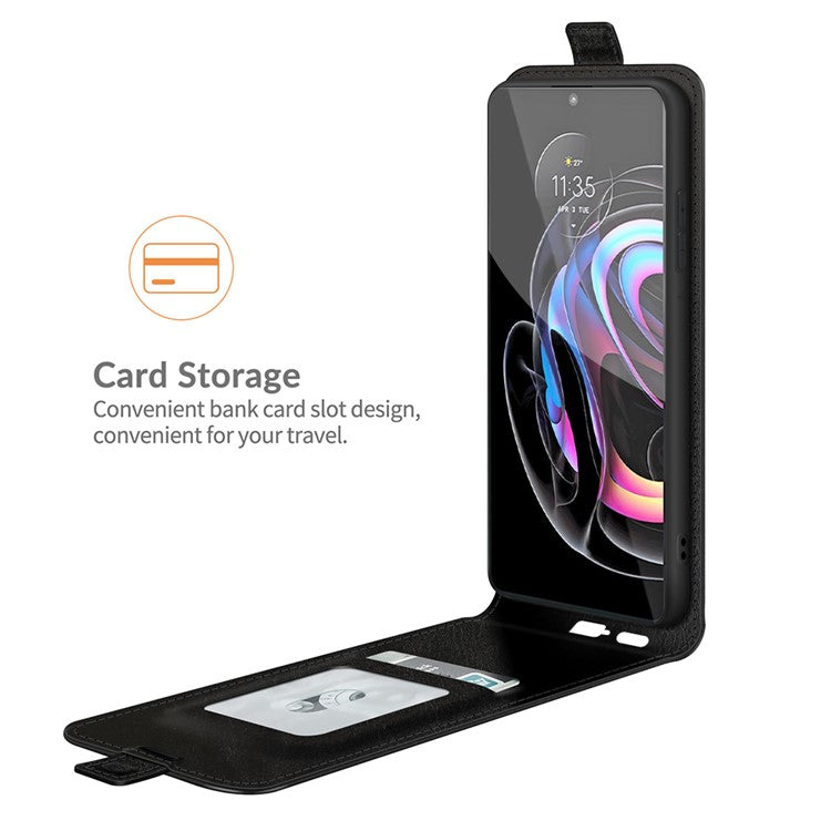 Single Card Holder Drop-Resistant Crazy Horse Vertical Flip Leather Case for Motorola Edge 20 Pro - Black