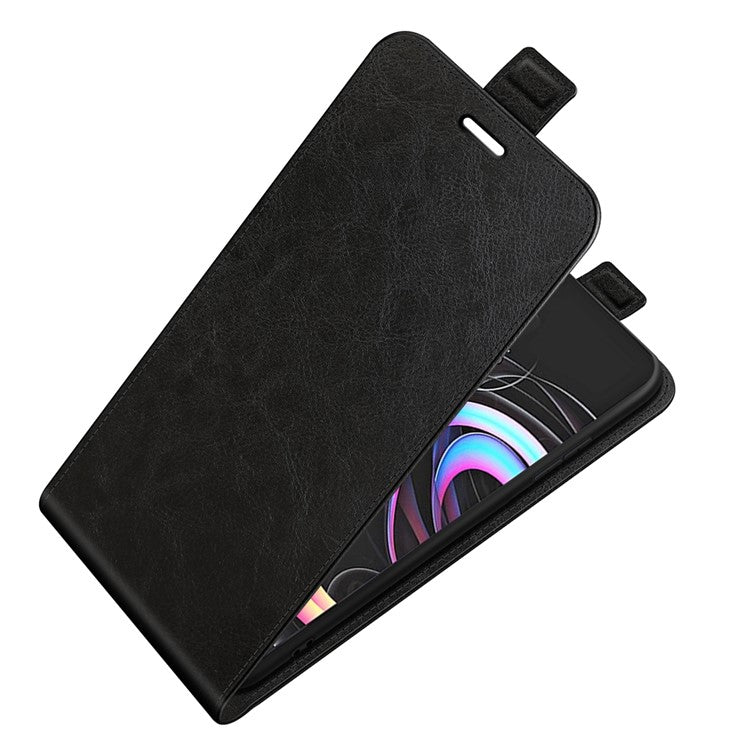 Single Card Holder Drop-Resistant Crazy Horse Vertical Flip Leather Case for Motorola Edge 20 Pro - Black