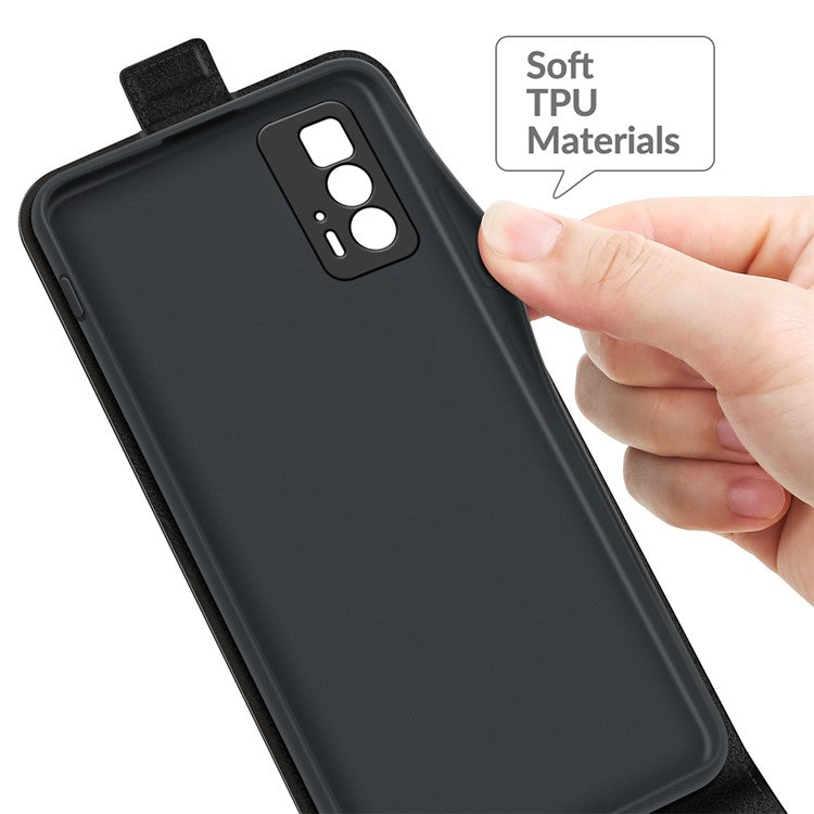 Single Card Holder Drop-Resistant Crazy Horse Vertical Flip Leather Case for Motorola Edge 20 Pro - Black
