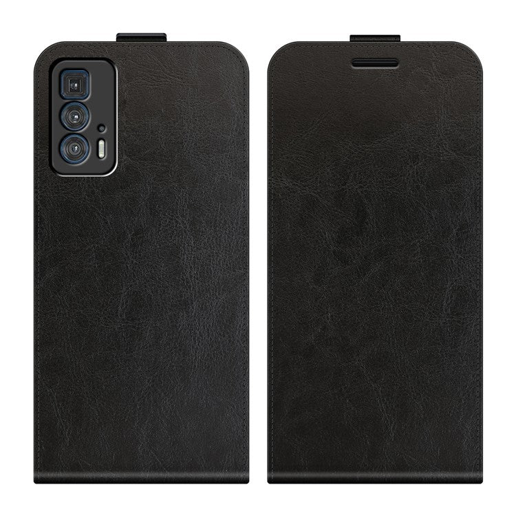 Single Card Holder Drop-Resistant Crazy Horse Vertical Flip Leather Case for Motorola Edge 20 Pro - Black