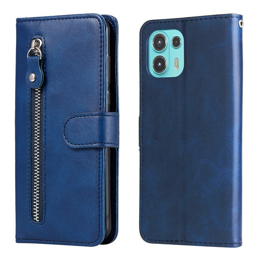 Zipper Pocket Design Fashionable Style Wallet PU Leather Phone Case Quality Flip Phone Covering Shell for Motorola Edge 20 Lite - Blue