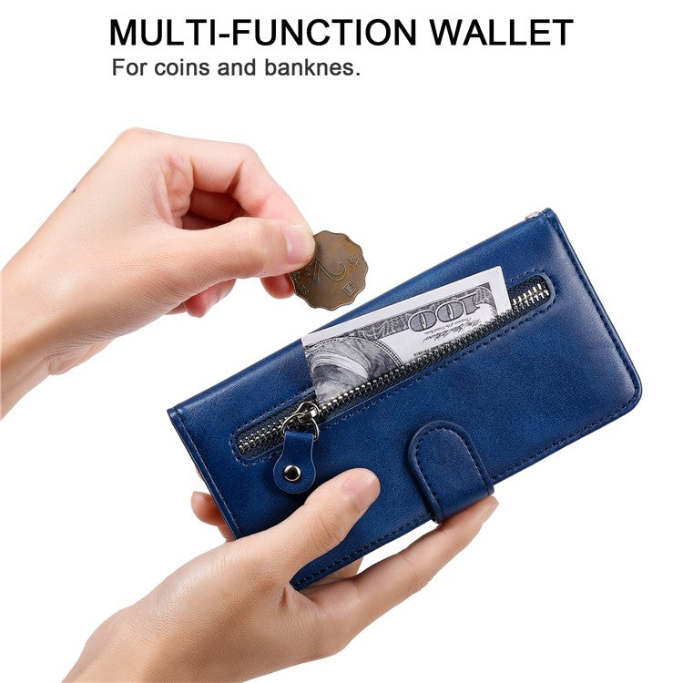 Zipper Pocket Design Fashionable Style Wallet PU Leather Phone Case Quality Flip Phone Covering Shell for Motorola Edge 20 Lite - Blue