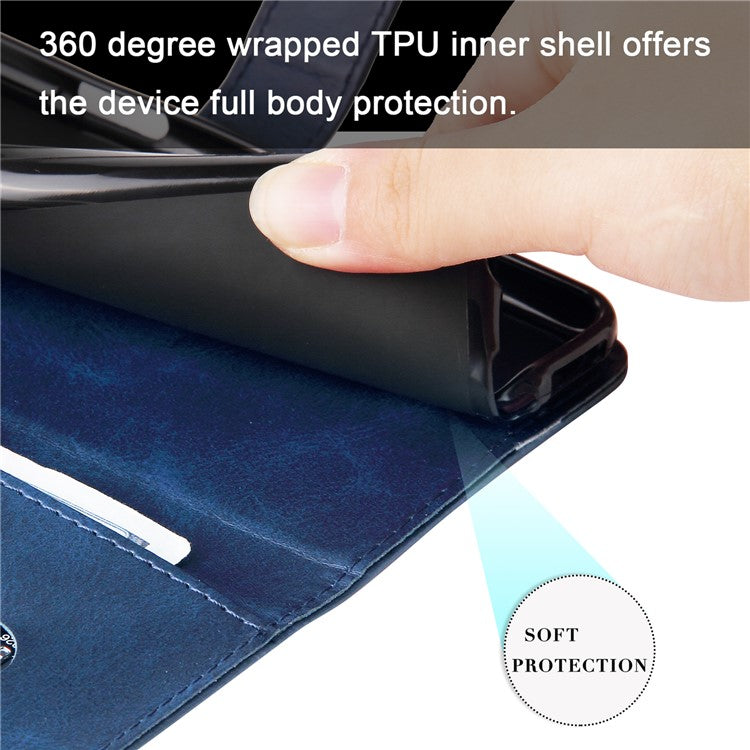 Zipper Pocket Design Fashionable Style Wallet PU Leather Phone Case Quality Flip Phone Covering Shell for Motorola Edge 20 Lite - Blue
