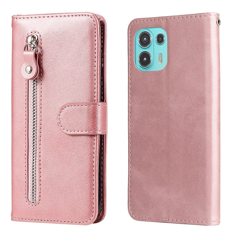 Zipper Pocket Design Fashionable Style Wallet PU Leather Phone Case Quality Flip Phone Covering Shell for Motorola Edge 20 Lite - Rose Gold