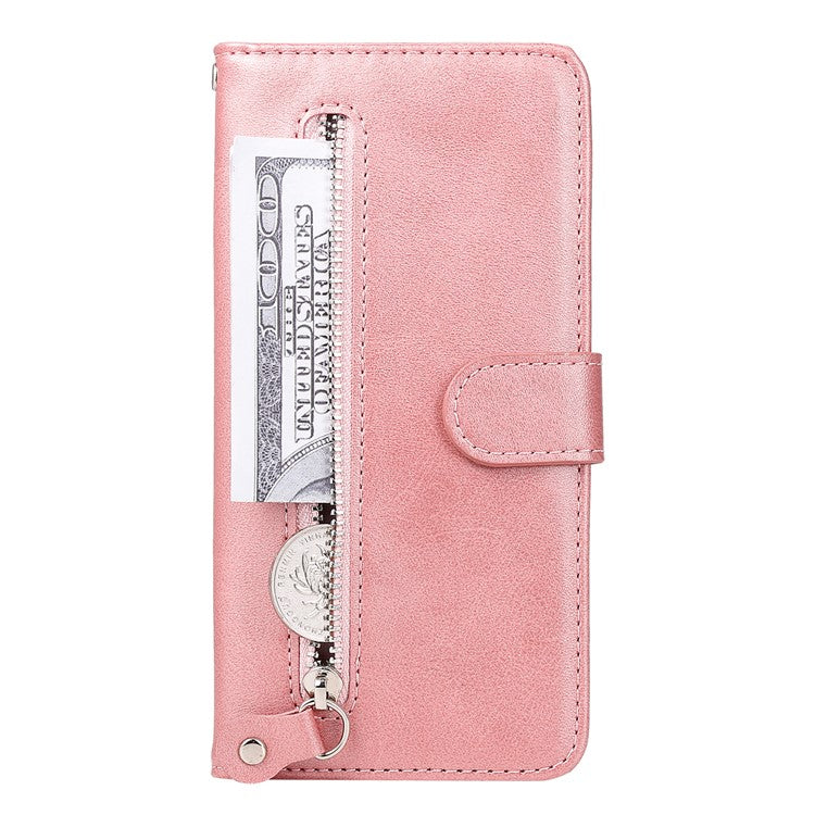 Zipper Pocket Design Fashionable Style Wallet PU Leather Phone Case Quality Flip Phone Covering Shell for Motorola Edge 20 Lite - Rose Gold