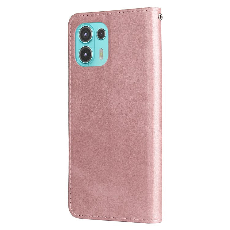 Zipper Pocket Design Fashionable Style Wallet PU Leather Phone Case Quality Flip Phone Covering Shell for Motorola Edge 20 Lite - Rose Gold