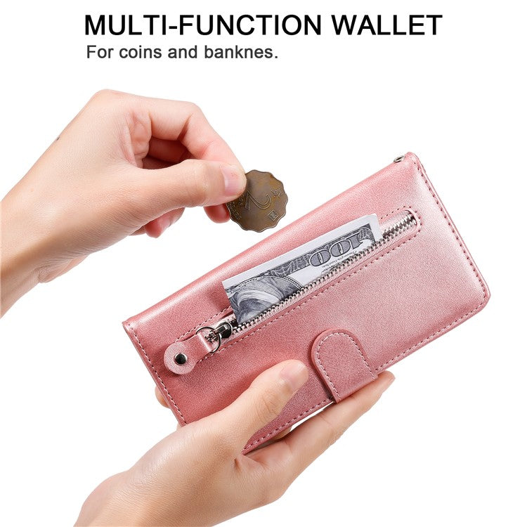 Zipper Pocket Design Fashionable Style Wallet PU Leather Phone Case Quality Flip Phone Covering Shell for Motorola Edge 20 Lite - Rose Gold