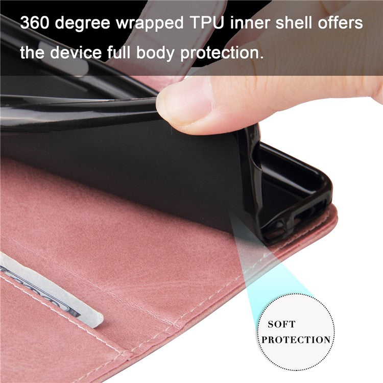 Zipper Pocket Design Fashionable Style Wallet PU Leather Phone Case Quality Flip Phone Covering Shell for Motorola Edge 20 Lite - Rose Gold