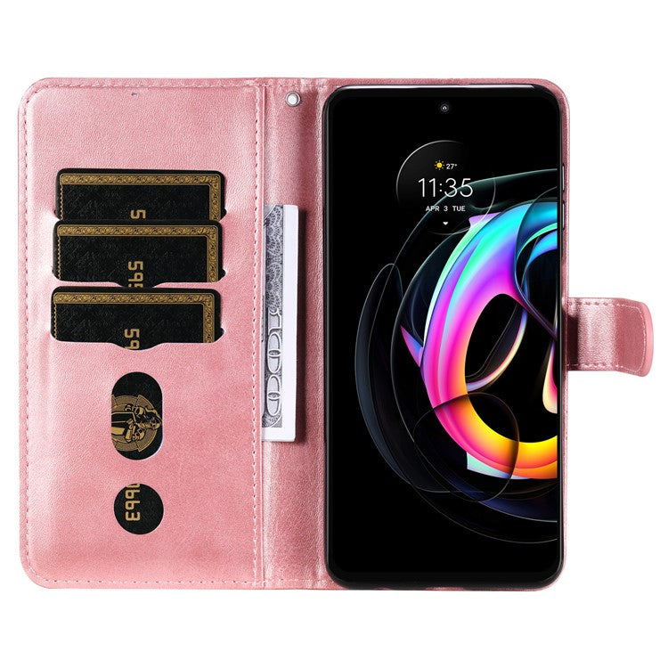 Zipper Pocket Design Fashionable Style Wallet PU Leather Phone Case Quality Flip Phone Covering Shell for Motorola Edge 20 Lite - Rose Gold