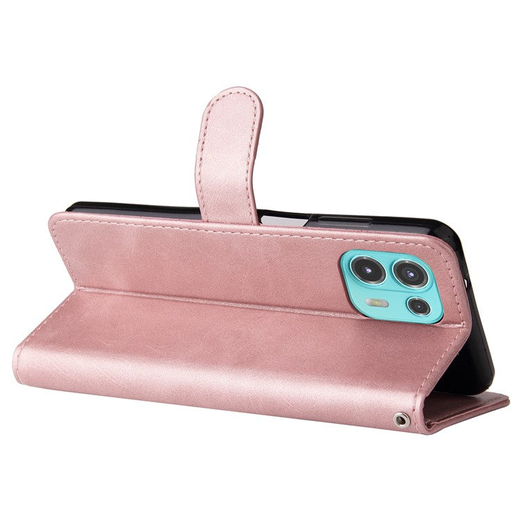 Zipper Pocket Design Fashionable Style Wallet PU Leather Phone Case Quality Flip Phone Covering Shell for Motorola Edge 20 Lite - Rose Gold