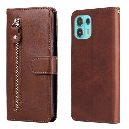 Zipper Pocket Design Fashionable Style Wallet PU Leather Phone Case Quality Flip Phone Covering Shell for Motorola Edge 20 Lite - Brown