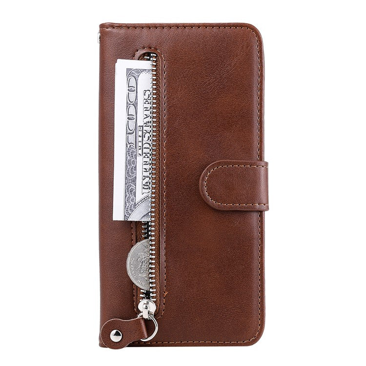 Zipper Pocket Design Fashionable Style Wallet PU Leather Phone Case Quality Flip Phone Covering Shell for Motorola Edge 20 Lite - Brown