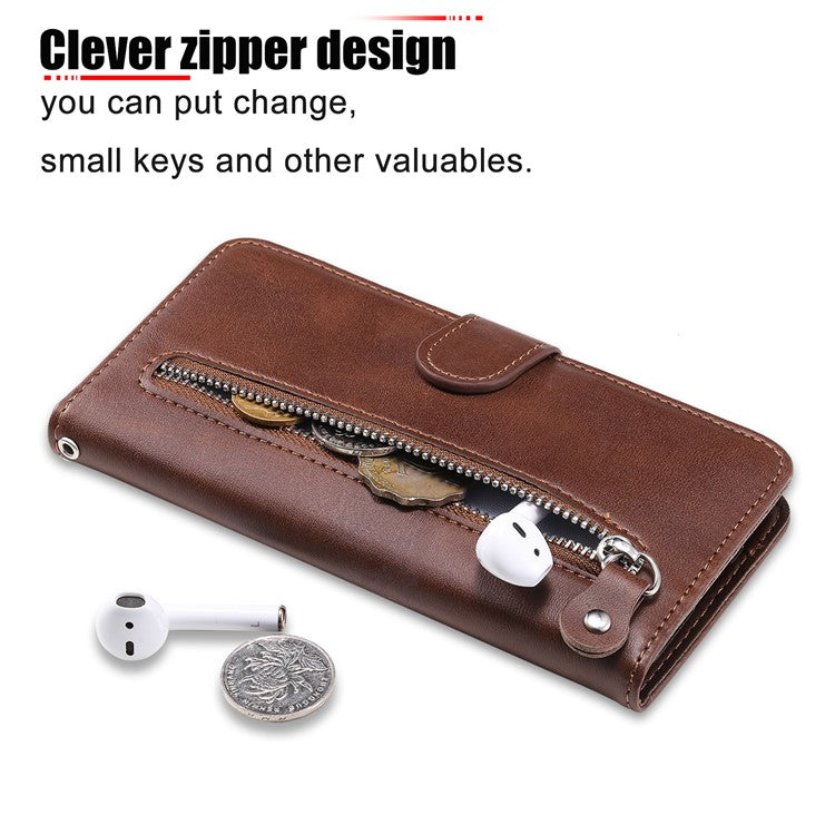 Zipper Pocket Design Fashionable Style Wallet PU Leather Phone Case Quality Flip Phone Covering Shell for Motorola Edge 20 Lite - Brown