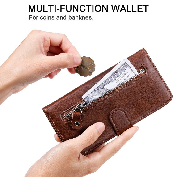 Zipper Pocket Design Fashionable Style Wallet PU Leather Phone Case Quality Flip Phone Covering Shell for Motorola Edge 20 Lite - Brown
