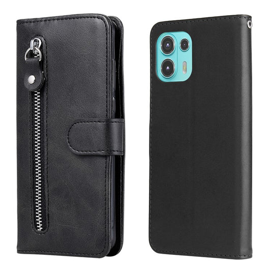 Zipper Pocket Design Fashionable Style Wallet PU Leather Phone Case Quality Flip Phone Covering Shell for Motorola Edge 20 Lite - Black