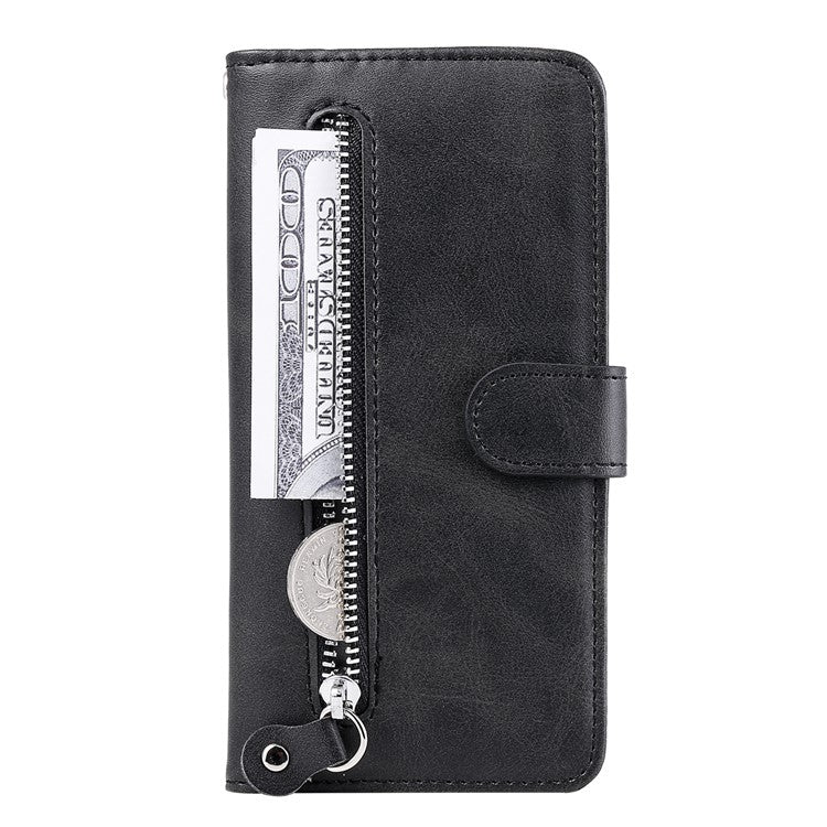 Zipper Pocket Design Fashionable Style Wallet PU Leather Phone Case Quality Flip Phone Covering Shell for Motorola Edge 20 Lite - Black