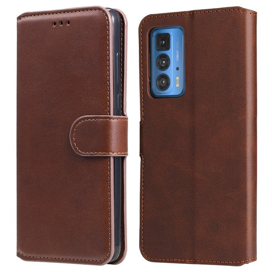 Anti-scratch Shock Resistant Anti Drop Full Protection PU Leather Wallet Stand Phone Cover Case for Motorola Edge 20 Pro - Brown