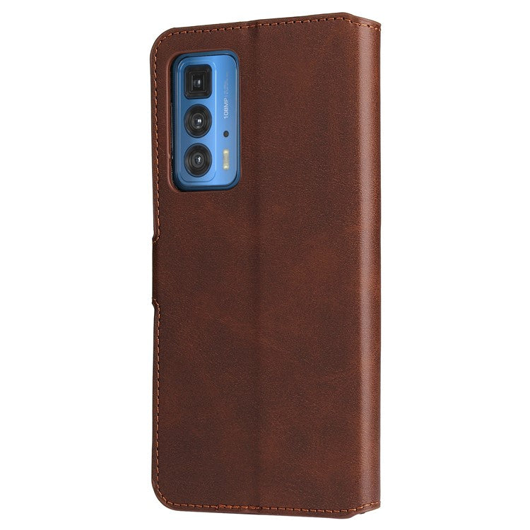 Anti-scratch Shock Resistant Anti Drop Full Protection PU Leather Wallet Stand Phone Cover Case for Motorola Edge 20 Pro - Brown
