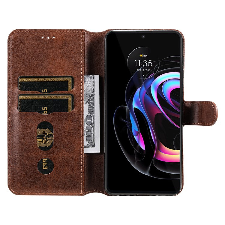 Anti-scratch Shock Resistant Anti Drop Full Protection PU Leather Wallet Stand Phone Cover Case for Motorola Edge 20 Pro - Brown