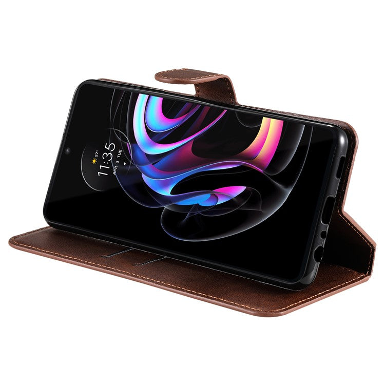 Anti-scratch Shock Resistant Anti Drop Full Protection PU Leather Wallet Stand Phone Cover Case for Motorola Edge 20 Pro - Brown