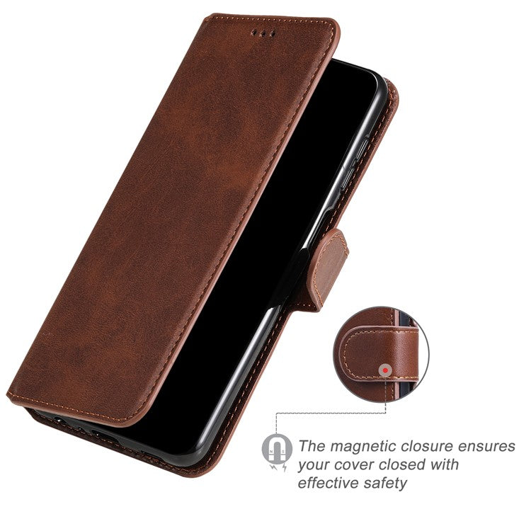Anti-scratch Shock Resistant Anti Drop Full Protection PU Leather Wallet Stand Phone Cover Case for Motorola Edge 20 Pro - Brown