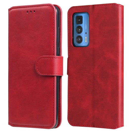 Anti-scratch Shock Resistant Anti Drop Full Protection PU Leather Wallet Stand Phone Cover Case for Motorola Edge 20 Pro - Red