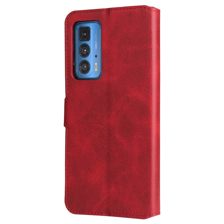 Anti-scratch Shock Resistant Anti Drop Full Protection PU Leather Wallet Stand Phone Cover Case for Motorola Edge 20 Pro - Red