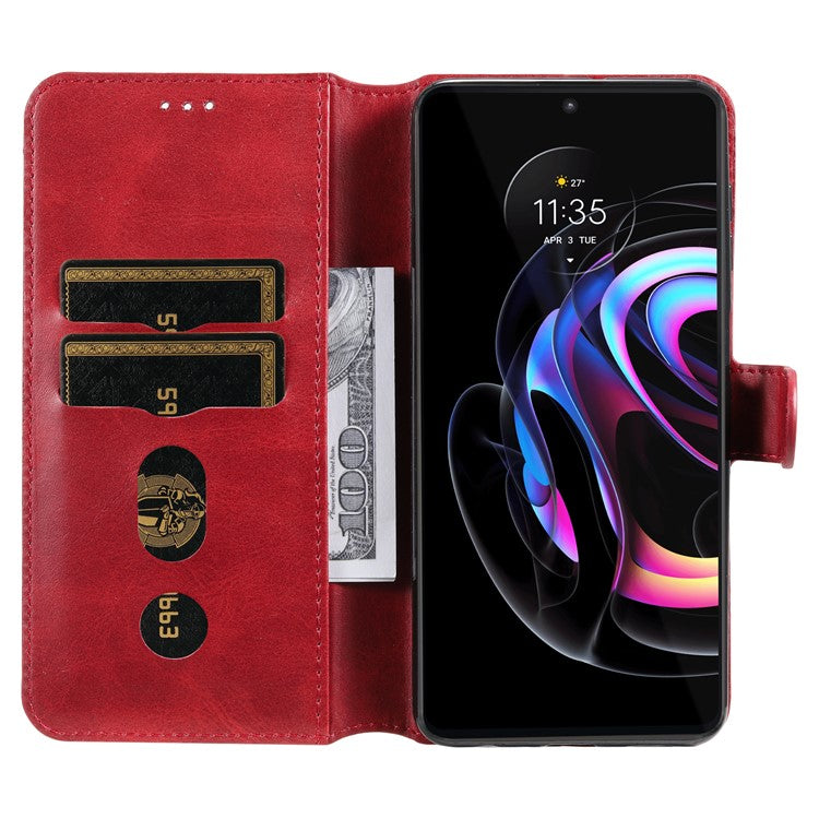 Anti-scratch Shock Resistant Anti Drop Full Protection PU Leather Wallet Stand Phone Cover Case for Motorola Edge 20 Pro - Red