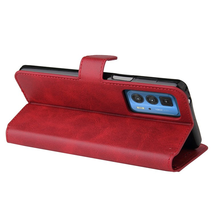 Anti-scratch Shock Resistant Anti Drop Full Protection PU Leather Wallet Stand Phone Cover Case for Motorola Edge 20 Pro - Red