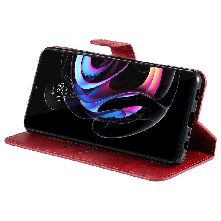 Anti-scratch Shock Resistant Anti Drop Full Protection PU Leather Wallet Stand Phone Cover Case for Motorola Edge 20 Pro - Red