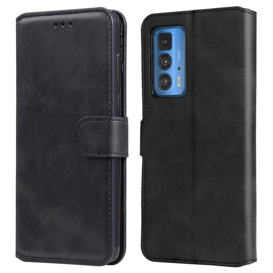 Anti-scratch Shock Resistant Anti Drop Full Protection PU Leather Wallet Stand Phone Cover Case for Motorola Edge 20 Pro - Black