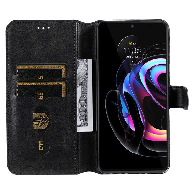 Anti-scratch Shock Resistant Anti Drop Full Protection PU Leather Wallet Stand Phone Cover Case for Motorola Edge 20 Pro - Black