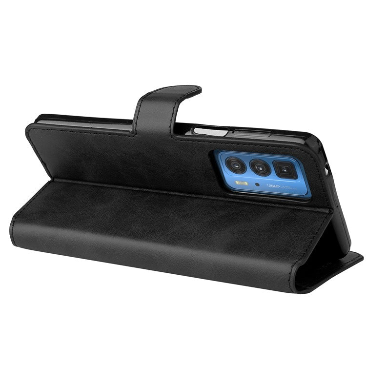 Anti-scratch Shock Resistant Anti Drop Full Protection PU Leather Wallet Stand Phone Cover Case for Motorola Edge 20 Pro - Black