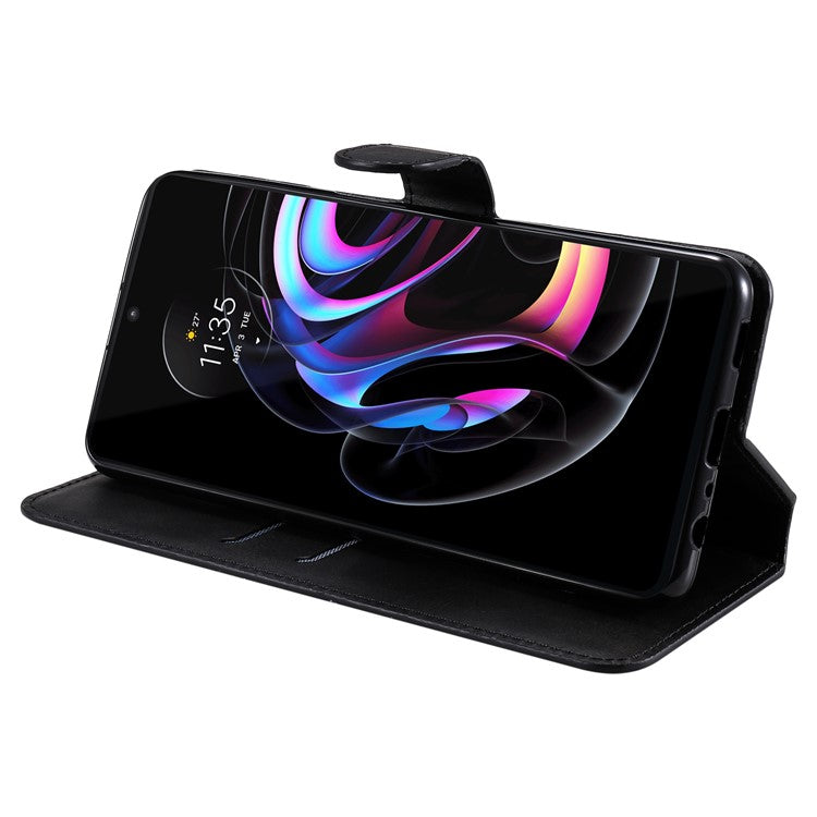 Anti-scratch Shock Resistant Anti Drop Full Protection PU Leather Wallet Stand Phone Cover Case for Motorola Edge 20 Pro - Black