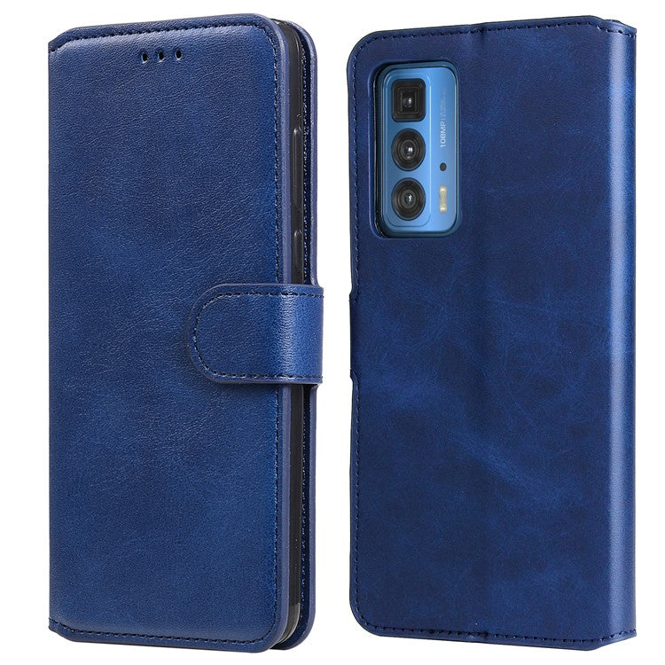 Anti-scratch Shock Resistant Anti Drop Full Protection PU Leather Wallet Stand Phone Cover Case for Motorola Edge 20 Pro - Blue