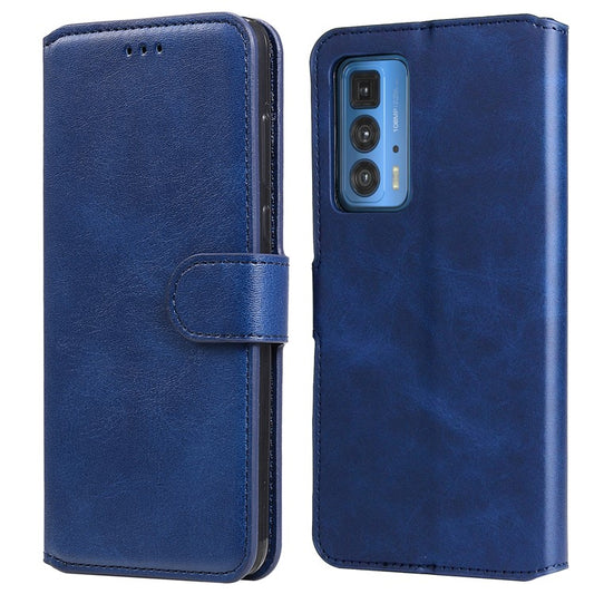 Anti-scratch Shock Resistant Anti Drop Full Protection PU Leather Wallet Stand Phone Cover Case for Motorola Edge 20 Pro - Blue