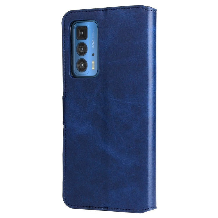 Anti-scratch Shock Resistant Anti Drop Full Protection PU Leather Wallet Stand Phone Cover Case for Motorola Edge 20 Pro - Blue