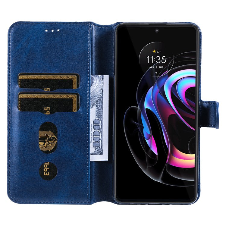 Anti-scratch Shock Resistant Anti Drop Full Protection PU Leather Wallet Stand Phone Cover Case for Motorola Edge 20 Pro - Blue