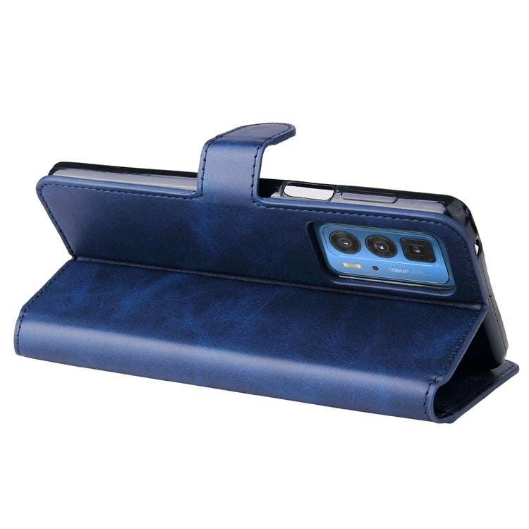Anti-scratch Shock Resistant Anti Drop Full Protection PU Leather Wallet Stand Phone Cover Case for Motorola Edge 20 Pro - Blue