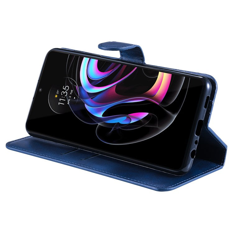 Anti-scratch Shock Resistant Anti Drop Full Protection PU Leather Wallet Stand Phone Cover Case for Motorola Edge 20 Pro - Blue