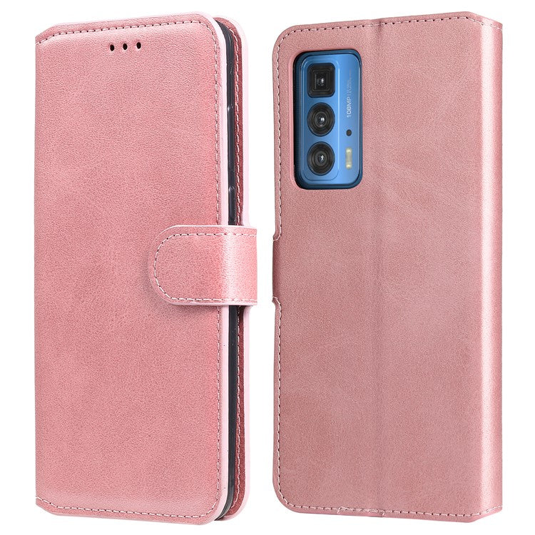 Anti-scratch Shock Resistant Anti Drop Full Protection PU Leather Wallet Stand Phone Cover Case for Motorola Edge 20 Pro - Rose Gold