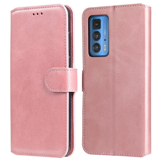 Anti-scratch Shock Resistant Anti Drop Full Protection PU Leather Wallet Stand Phone Cover Case for Motorola Edge 20 Pro - Rose Gold