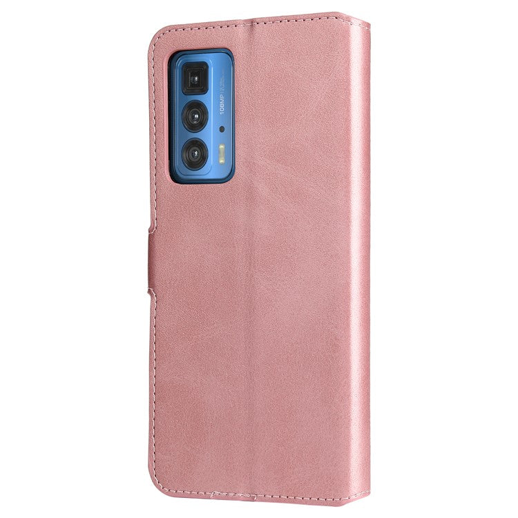 Anti-scratch Shock Resistant Anti Drop Full Protection PU Leather Wallet Stand Phone Cover Case for Motorola Edge 20 Pro - Rose Gold