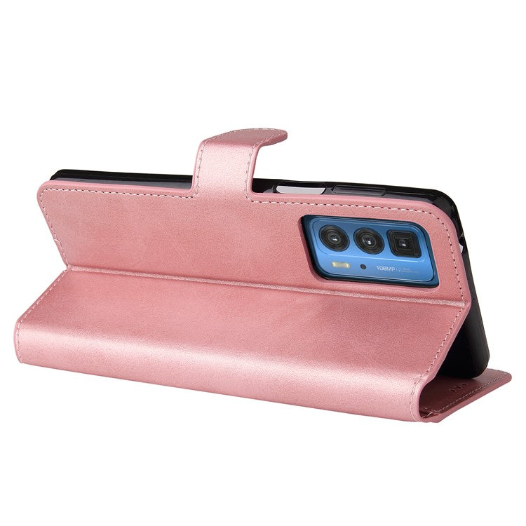 Anti-scratch Shock Resistant Anti Drop Full Protection PU Leather Wallet Stand Phone Cover Case for Motorola Edge 20 Pro - Rose Gold