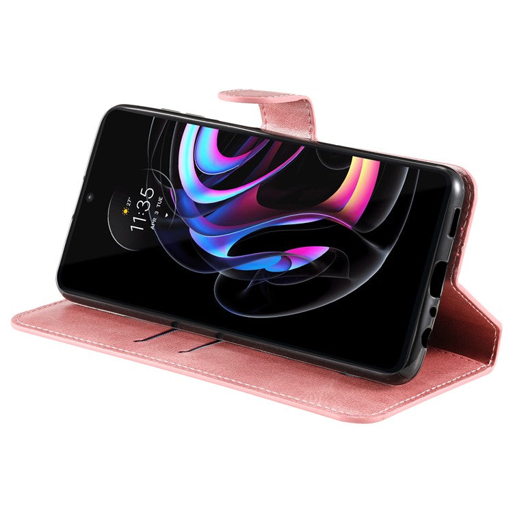 Anti-scratch Shock Resistant Anti Drop Full Protection PU Leather Wallet Stand Phone Cover Case for Motorola Edge 20 Pro - Rose Gold