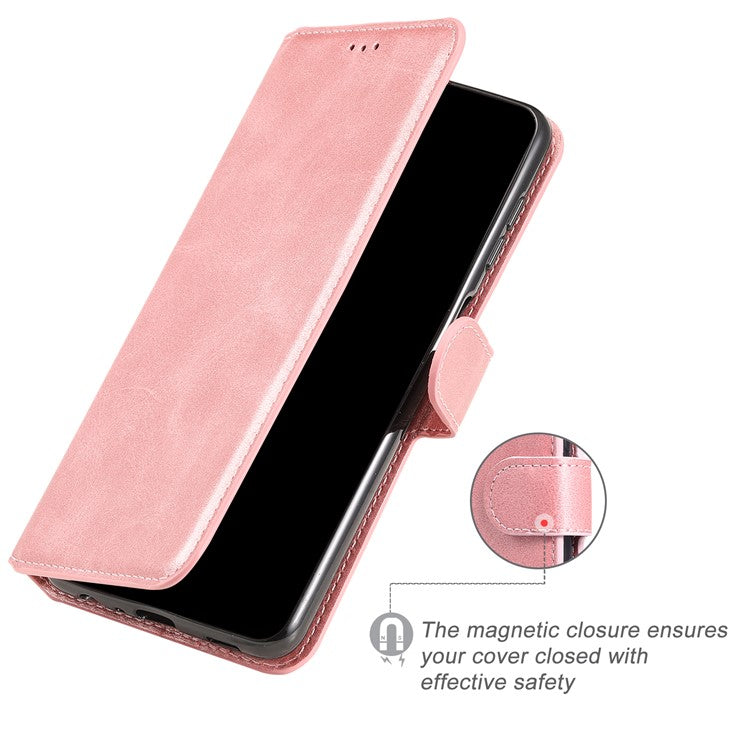 Anti-scratch Shock Resistant Anti Drop Full Protection PU Leather Wallet Stand Phone Cover Case for Motorola Edge 20 Pro - Rose Gold